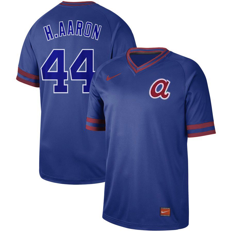 Men Atlanta Braves #44 H.Aaron Blue Nike Cooperstown Collection Legend V-Neck MLB Jersey->houston astros->MLB Jersey